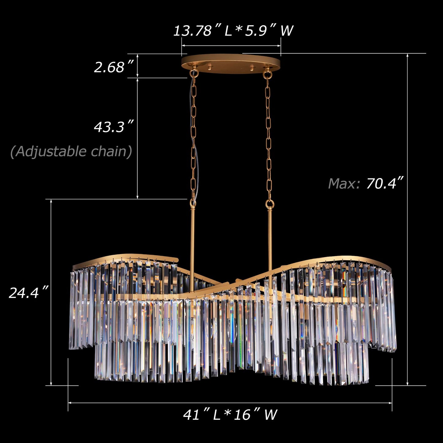 TOCHIC Modern Crystal Chandelier for Dining Room, 41 inch Gold Chandelier Light Fixture Ceiling Hanging Oval Arc Chandeliers Pendant Lighting for Kitchen Island Living Room Foyer Entryway