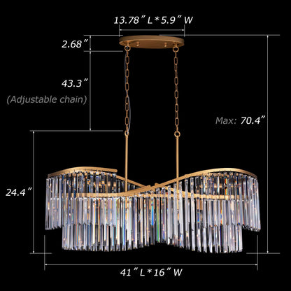 TOCHIC Modern Crystal Chandelier for Dining Room, 41 inch Gold Chandelier Light Fixture Ceiling Hanging Oval Arc Chandeliers Pendant Lighting for Kitchen Island Living Room Foyer Entryway