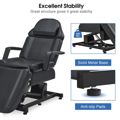 BarberPub Fully Electric Facial Bed with 3 Motor for Esthetician, Electric Tattoo Chair for Client, Facial Bed for Esthetician, Electric Adjustment 2751 (Black, Height (Flat): 24"–33")