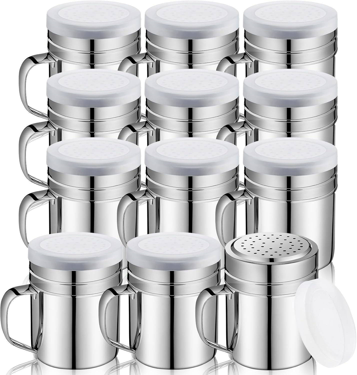 12 10 oz Lallisa Pcs Stainless Steel Spice Shakers with Holes and Lids Dredge Shakers with Handle Versatile Salt Shaker