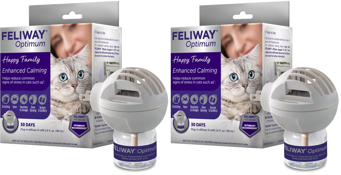 FELIWAY® Optimum 30 Day Cat Calming Plug In Pheromone Diffuser Starter Kit, 48ml - Helps Reduce Common Signs of Stress in Cats & Kittens, Enhanced Calming