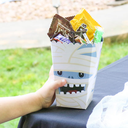 Big Dot of Happiness Halloween Monsters - Skeleton, Dracula, Frankenstein, and Mummy Treat Bags - Halloween Party Popcorn Boxes - Set of 12
