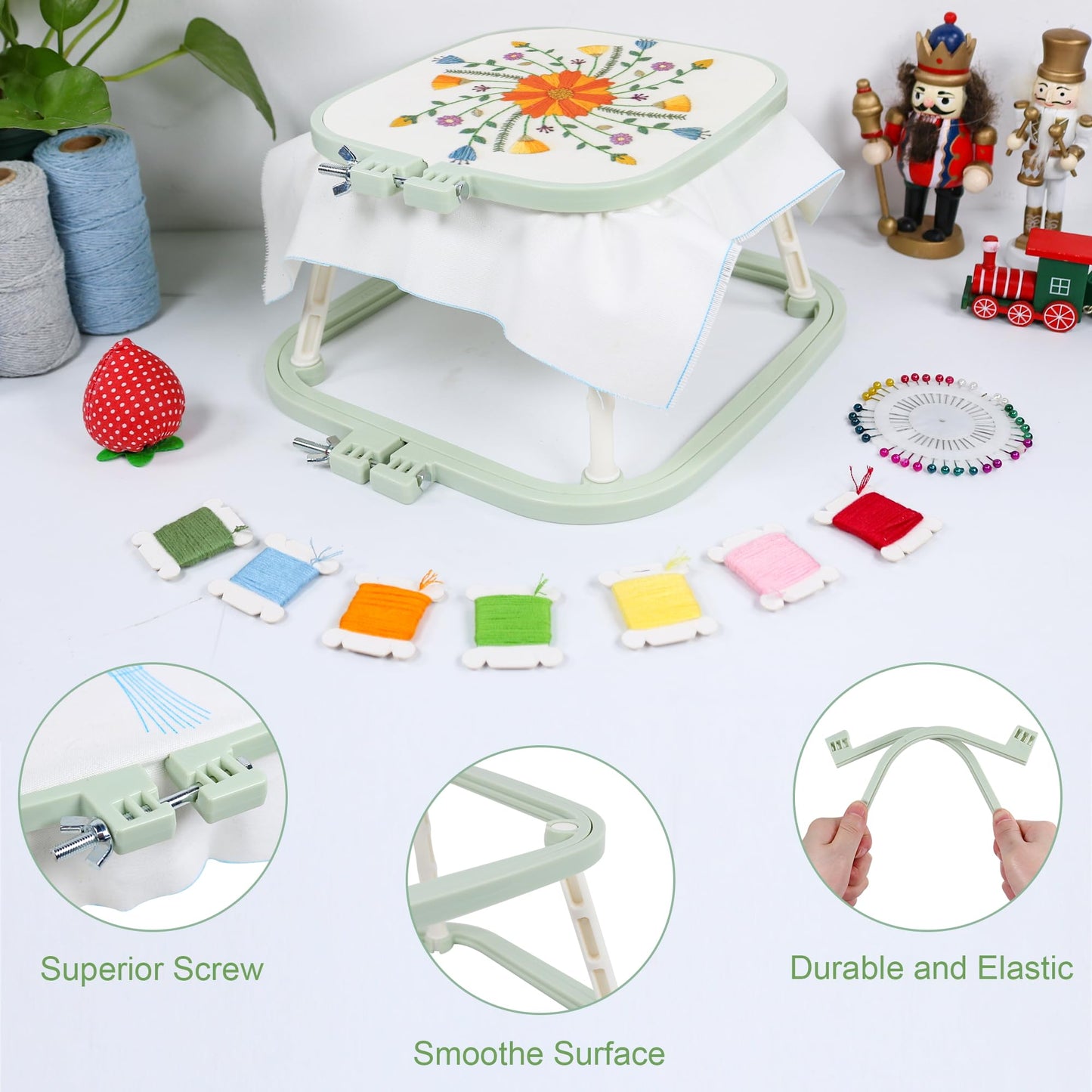 Guofa 2-Layer Embroidery Frame Stand – Adjustable Trapezoid Hoop Holder for Cross Stitch, Needlework, Quilting, Punch Needle & Sewing Crafts – Durable Plastic Hoops for Table or Lap