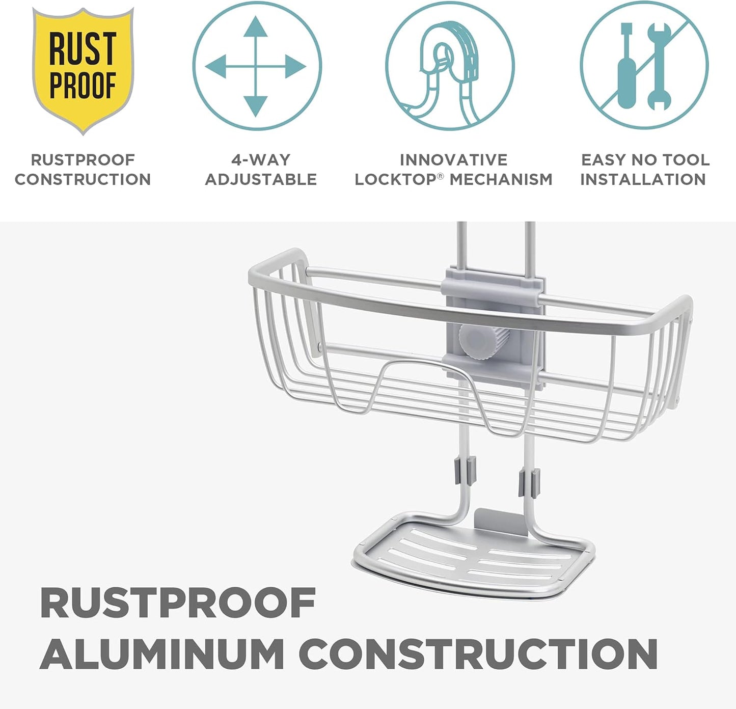 Zenna Home NeverRust Aluminum Adjustable Hanging Shower Caddy, Satin Chrome