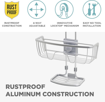 Zenna Home NeverRust Aluminum Adjustable Hanging Shower Caddy, Satin Chrome