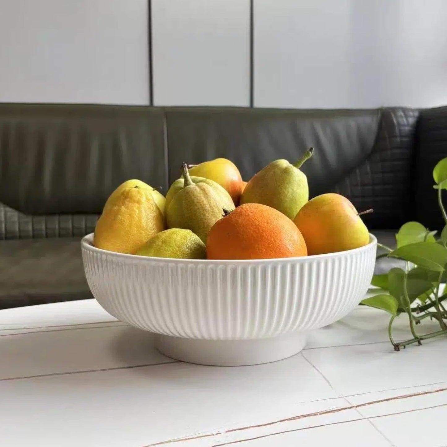 JolieJulie Ceramic Fruit Bowl,10.5" Decorative Bowl, White Fruit Bowl for Kitchen Counter, Purse Bowl, Key Bowl, Kitchen Island Décor, Centerpiece for Dining Table (Cream White)