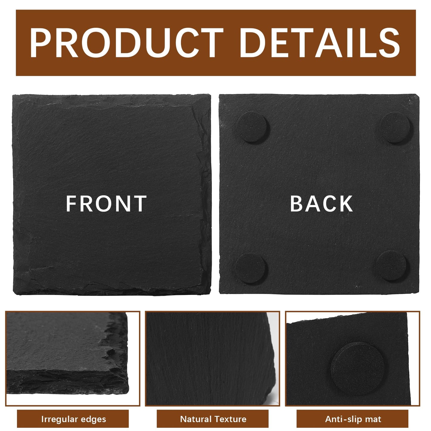 60 PCS Slate Coasters Black Square 4 Inch Bulk Rock, Blank Laser Engraving, Scratch Resistant Bottom, Home Office Kitchen Gift Wedding Bar Party Square Coasters