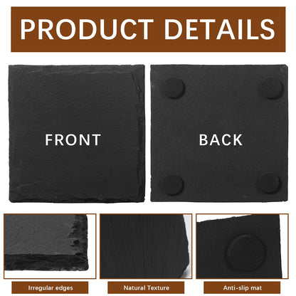 60 PCS Slate Coasters Black Square 4 Inch Bulk Rock, Blank Laser Engraving, Scratch Resistant Bottom, Home Office Kitchen Gift Wedding Bar Party Square Coasters