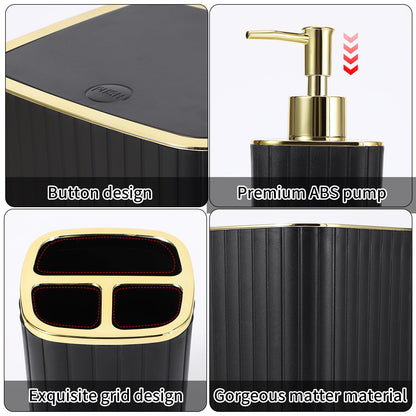 XLHOMO Bathroom Accessories Set - Gorgeous Black Bathroom Set, 10PC Bathroom Accessory Set, Toilet Brush, Trash Can, Qtip Holder & Soap Dispenser