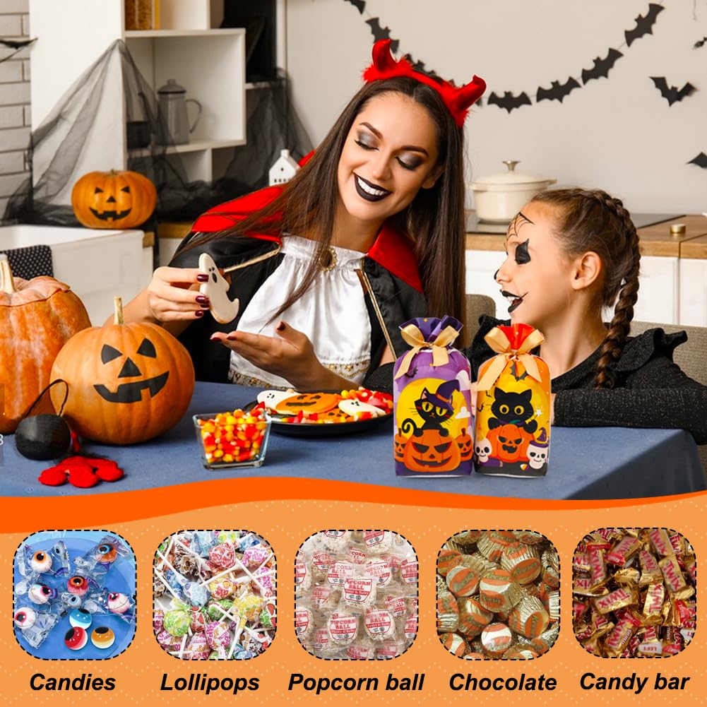 HRX Package 50pcs Halloween Treat Bags, 5.8x9x2.4 inch Drawstring Candy Goodie Bags for Trick or Treat