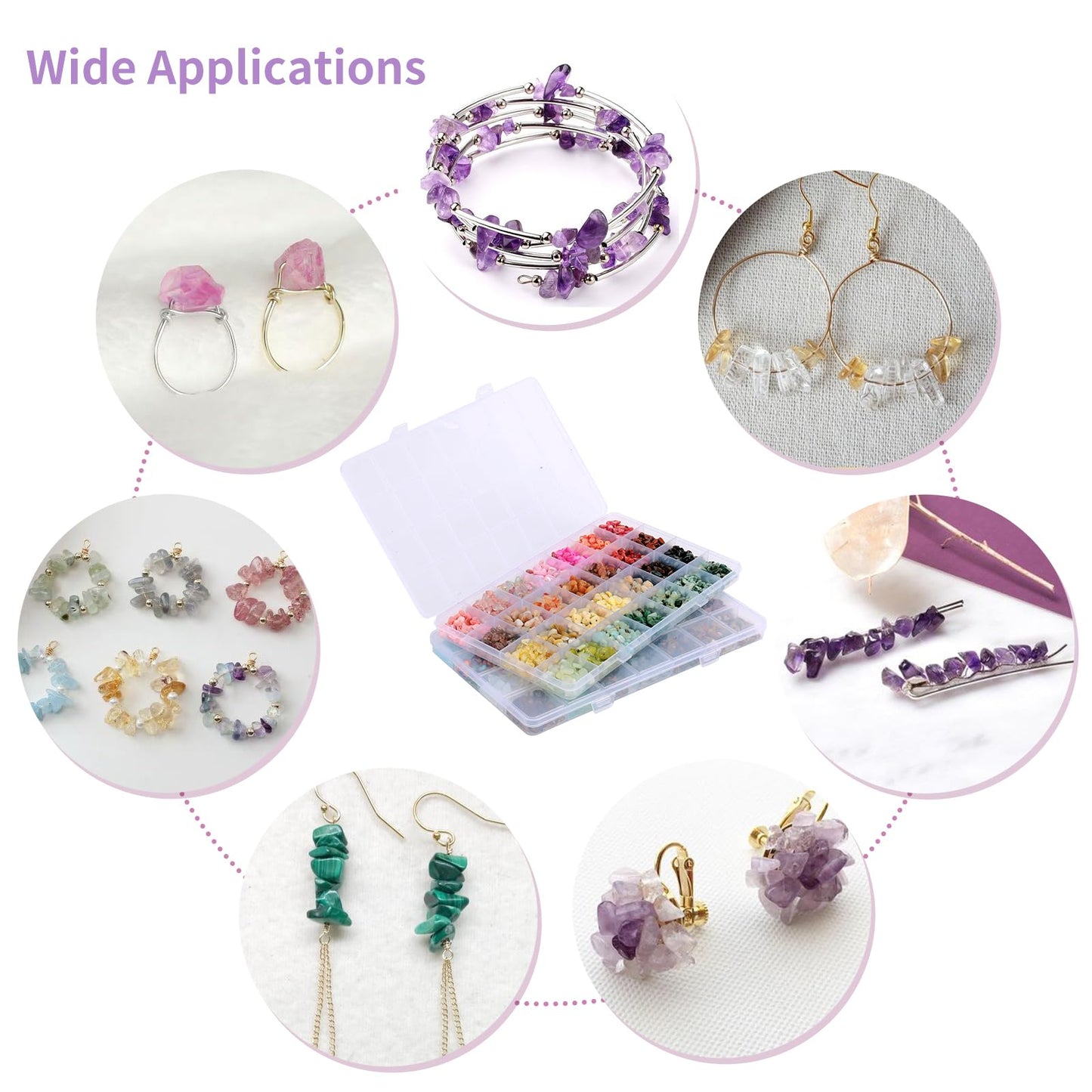 QUEFE Jewelry Making Supplies Kit 1800pcs 56 Colors Crystal Beads, Bracelet Making Kit Gemstone Chip Beads Irregular Natural Stone Jewelry Pliers, Beading Wire, Earring Hooks, Rings for DIY Crafter