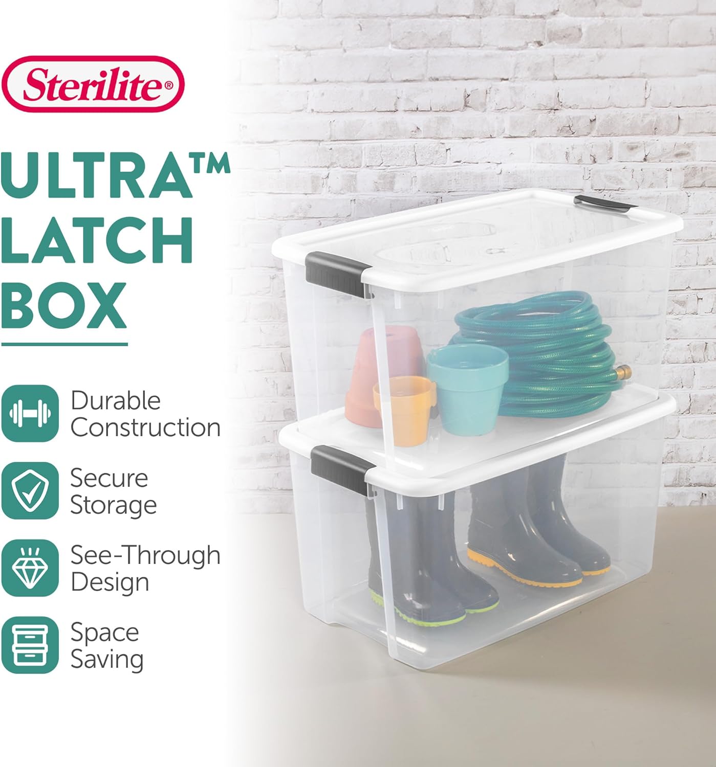 Sterilite 16-Pack Ultra Latching Storage Bins - Clear Plastic 70 Quart Organizing Containers for Home & Office