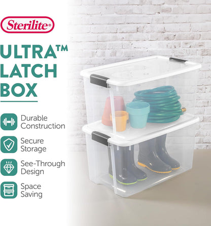 Sterilite 8-Pack Ultra Latch Storage Bins - 70 Quart Clear Plastic Containers for Home Organization