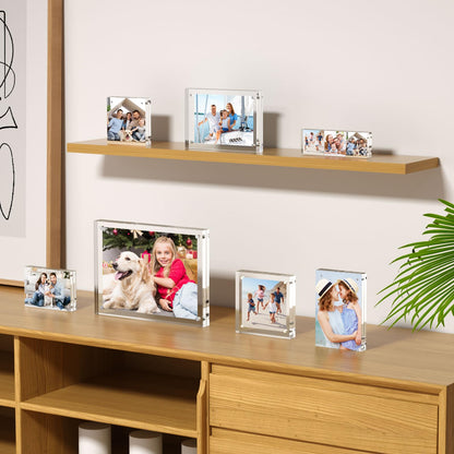 AITEE 4x6 Acrylic Picture Frames 3 Pack, 20% Thicker Block, Clear Picture Frames Freestanding Double Sided Magnetic Acrylic Lucite Frameless Transparent Square Frame Gift for Desktop Display