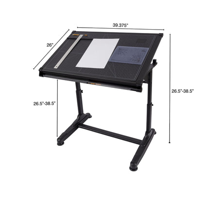 Stand Up Desk Store Adjustable Height and Angle Drafting Table Drawing Desk with Large Surface (Black Frame/Black Top, 40" W X 26" D)