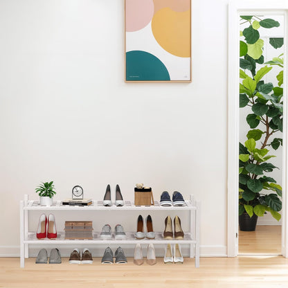 2 Closet,Hallway,Entryway,Small 34.2"x11"x13" Haddockway Long Tier Bamboo Shoe Rack Storage Organizer, Multifunctional