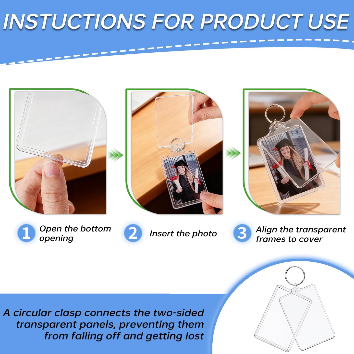ZZYFGH 16 Pcs Photo Frame Keychain (2 * 3 inch) Picture Frame Keychains Bulk, Acrylic Clear Rectangle Photo Keychain for DIY Craft Graduation Gift - Suitable for Photo Size 1.75 inch x 2.75 inch