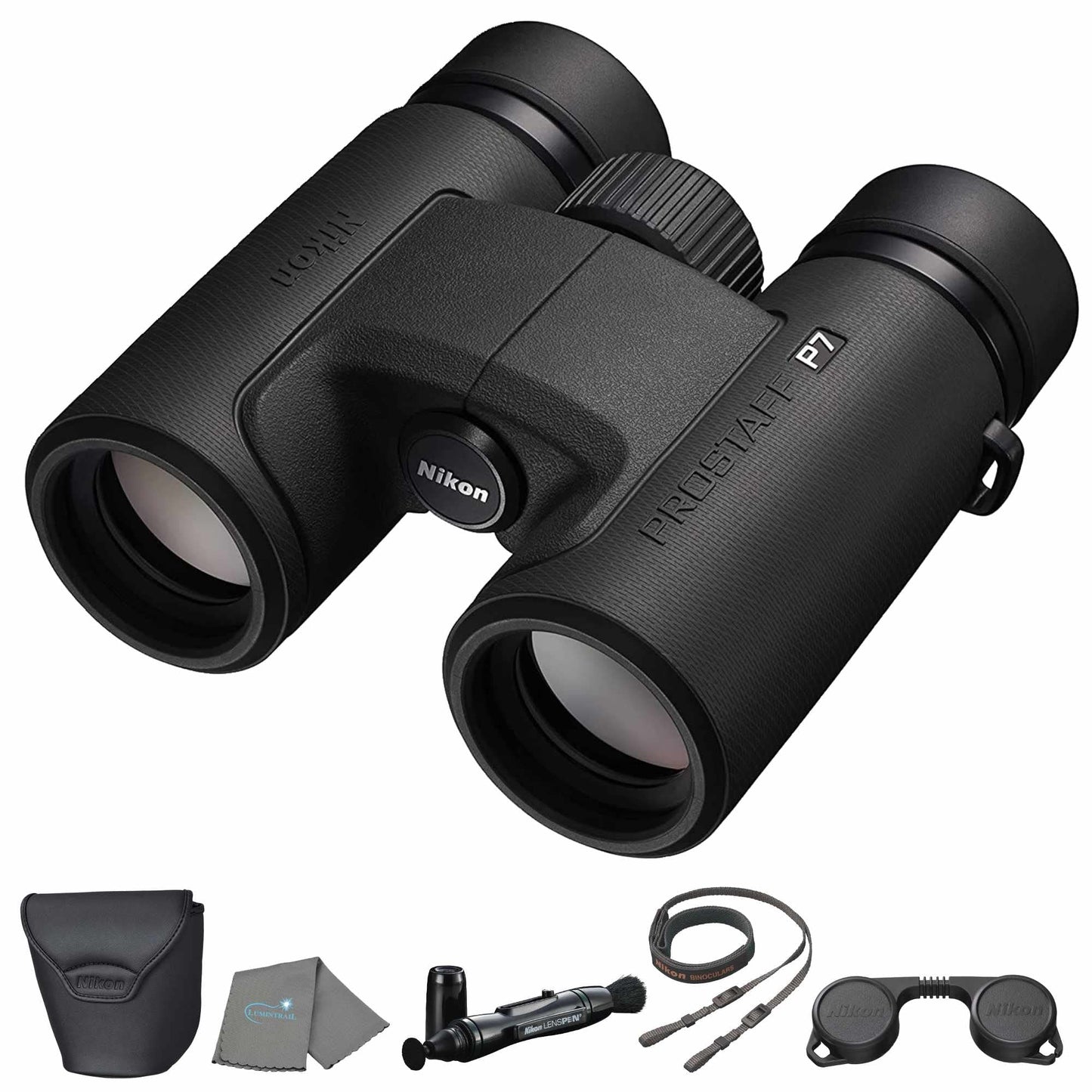 PROSTAFF P7 10x30 (16771) Black Binoculars Bundle with Lens Pen and Cleaning Cloth, Compact Binoculars for Adults for Hunting, Bird Watching, and Hiking Essentials, Zoom