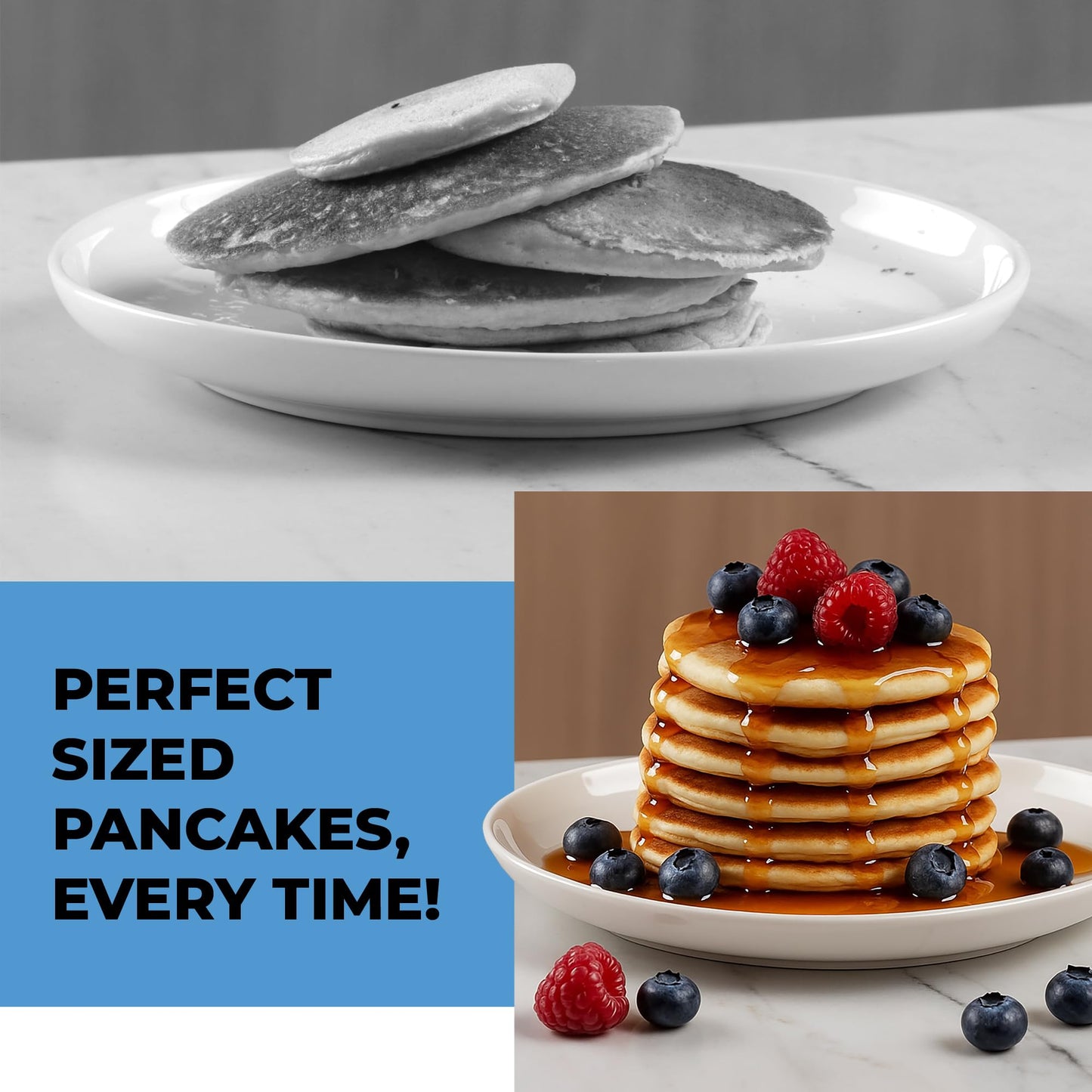 KPKitchen Pancake Batter Dispenser - Kitchen Must Have Tool for Perfect Pancakes, Cupcake, Waffle, Muffin Mix, Cake & Crepe - Baking Supplies for Griddle - Pancake Maker with Measuring Label (Purple)