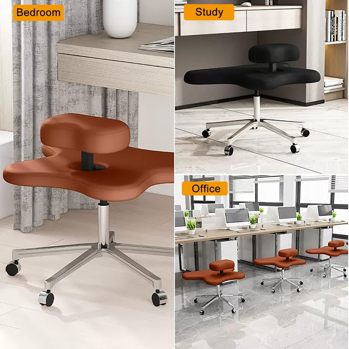 GenSDH Kneeling Chair, Cross Legged Chair with Height Adjustable, Meditation Chair for Office or Home, Ergonomic Posture Corrective Seat, for Relaxation TRAI,Brown-One Size