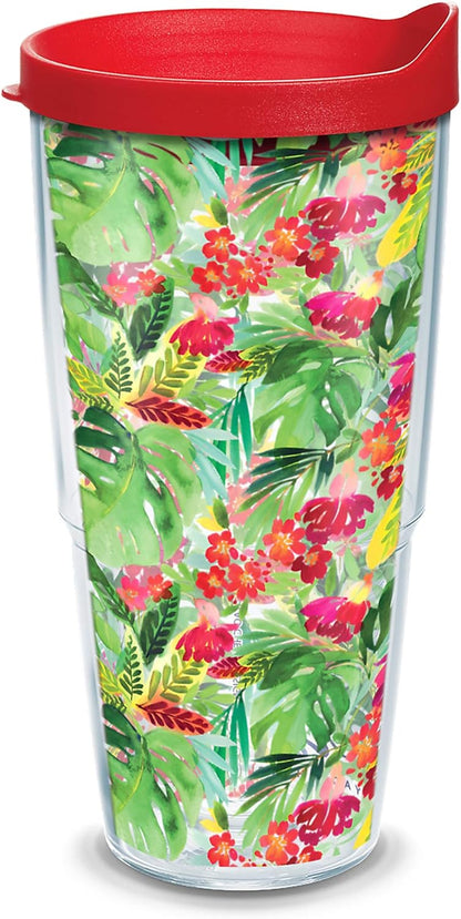 Tervis Yao Cheng Tropical Bloom Double Walled Insulated Tumbler Cup, 24oz, Keeps Drinks Cold & Hot, Classic