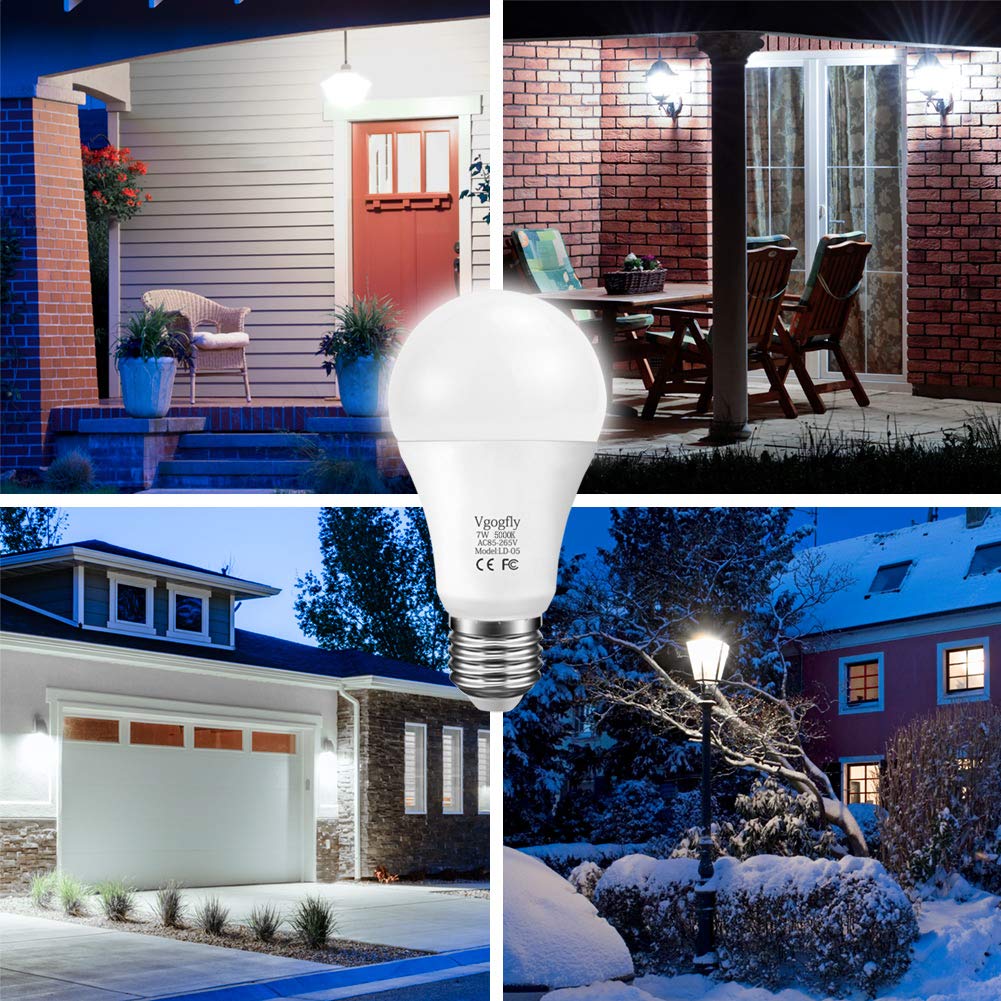 Sensor Lights Bulb Dusk to Dawn LED Light Bulbs Smart Lighting Lamp 7W E26/E27 Automatic On/Off, Indoor/Outdoor Yard Porch Patio Garage Garden (Warm White, 2 Pack)