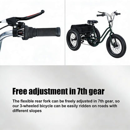 nawoefii Fat Tire Tricycle for Adults 20 Inch, 3 Wheel Bike for Adults Men Women, 7 Speed Cruise Trike with Big Basket, 450 LBS Load All Terrain Heavy Duty Three-Wheeled Cargo Bicycle