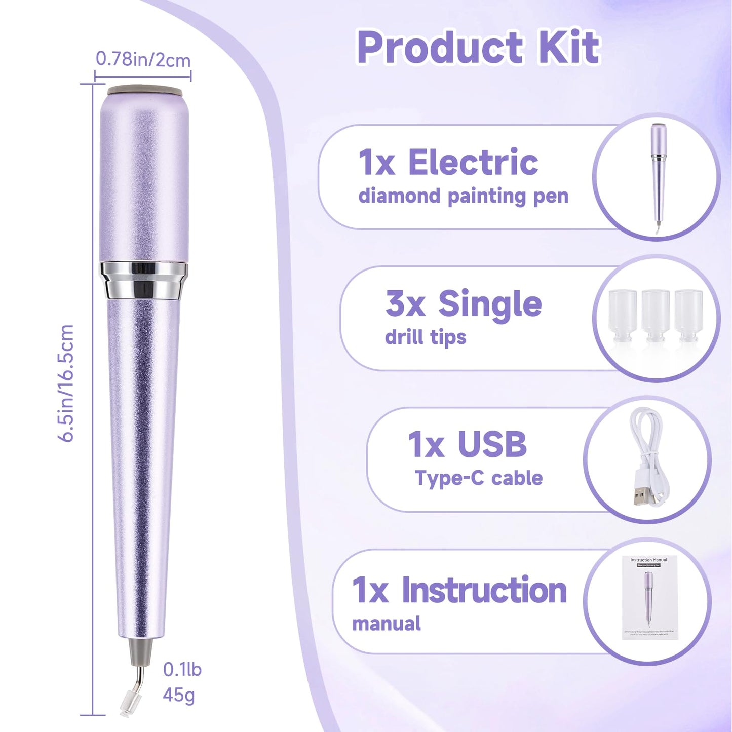 Electric Diamond Art Pen, Wireless Vacuum Diamond Painting Pen with 150° Ergonomic Angled Tip, 2-Level Suction No Wax, Diamond Art Kits for Adults, Quiet & Lightweight Diamond Art Tools (Purple)