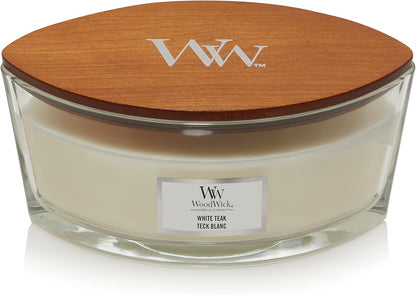 WoodWick Candle, Wax, White Teak, Ellipse Shape