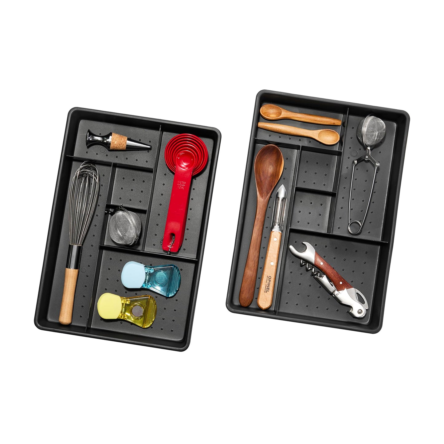 madesmart Two-Piece Drawer Organizer, 12-Compartment Drawer Storage for Utensils, Tools & Household Essentials, Durable Non-Slip Design, Carbon