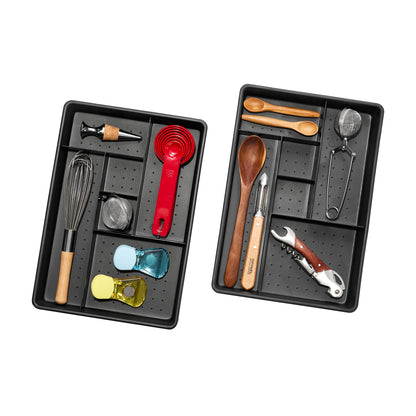 madesmart Two-Piece Drawer Organizer, 12-Compartment Drawer Storage for Utensils, Tools & Household Essentials, Durable Non-Slip Design, Carbon