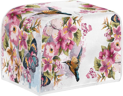 Toaster Cover Bird Flowers Painting, 2 Slice Washable Kitchen Appliance Covers for Bread Maker Oven