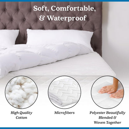 13" Waterguard Quilted Cotton Mattress Pad - Full XL Size - Soft, Comfortable, and Fluffy Mattress Pad - Waterproof
