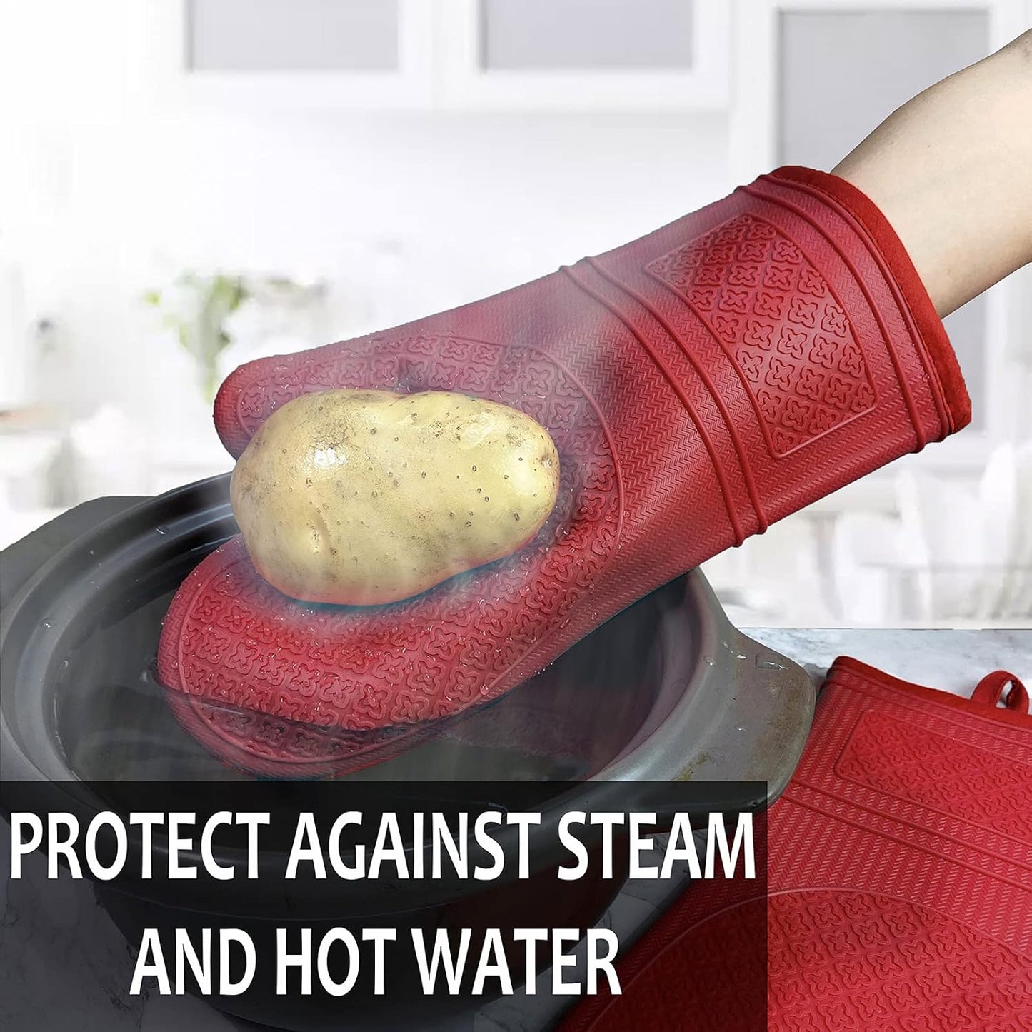 Yutat Silicone Oven Mitts, 600 Degree Heat Resistant Gloves with Non-Slip Silicone, Soft Cotton Lining, Waterproof, 1