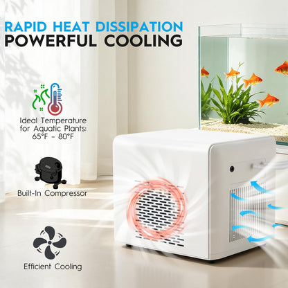 Fox plunge Upgraded 1/13HP Aquarium Chiller,Hydroponic Cooling System,Fish Tank Chiller with Compressor Quiet Cooling & Built-in Pump for Coral Shrimp/Axolotl (26gal/100L)