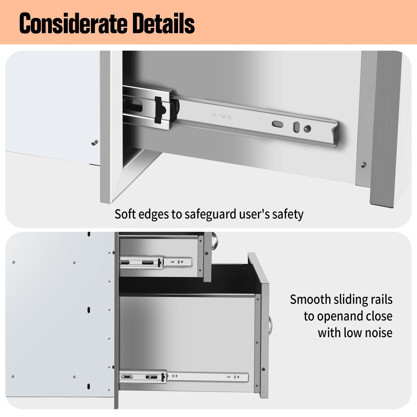 RAILEN Outdoor Kitchen Drawers 13" W x 20" H x 21" D Built-in BBQ Drawer Stainless Steel Access Drawers for Outdoor Kitchen Island or Grill Station
