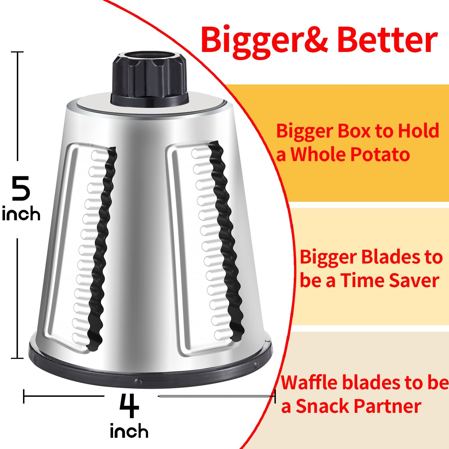Weltonhm Rotary Cheese Graters with 4 Blades, Large Hand Crank Cheese Grater with Waffle Slicer, Red Cheese Shredder with Suction Base, Easier for Shredding & Grating (Red and black, 4 Graters)