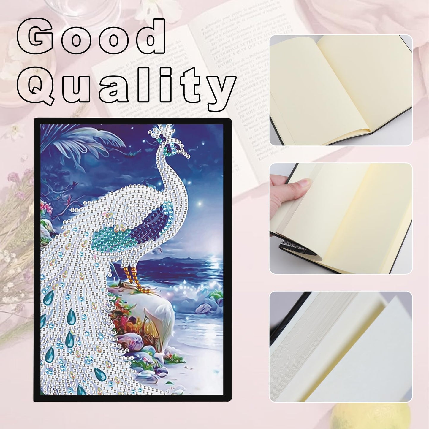JZHYOAN Diamond Diary Notebook Kits, DIY Diamond Journals Sketchbook for Adults, Owl-peacock Cross-Stitch Art Special Pattern Mosaic Art Memo Notepads for Office, Work, Travel