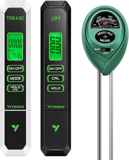 VIVOSUN Digital pH Meter - 3-in-1 TDS, EC & Temperature Tester for Home, Garden & Hydroponics
