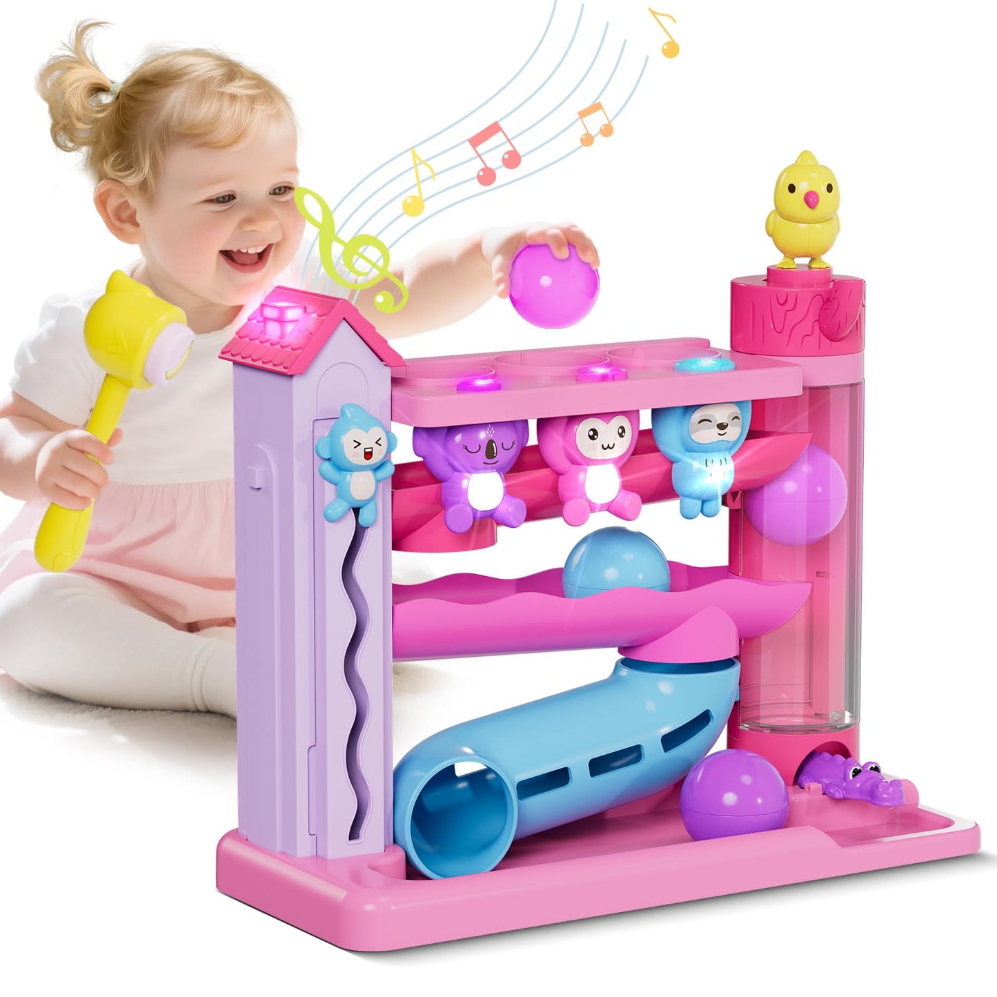 Musical Toddler Toys for 1 2 3 Years Old, Educational Baby Toys 12-18 Months with Bilingual Toddler Learning, Interactive Toys for 1 Year Old Girl, Christmas Birthday Gift for 1 Year Old Girl (Purple)