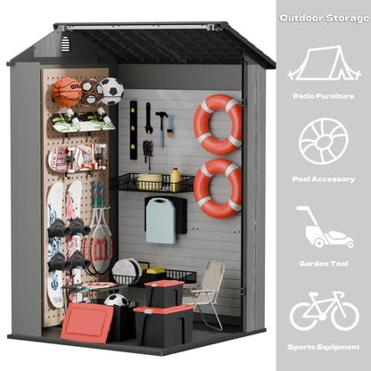 Devoko 4×4 FT Resin Storage Shed with Floor, Plastic Outdoor Garden Shed with Windows and Lockable Doors, Waterproof Outside Tool Sheds for Patio Backyard Lawn, Dark Gray