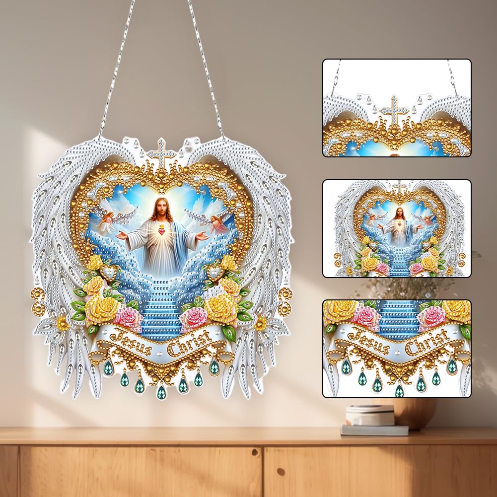 Diamond Art Hanging Kit for Adult,Special Shaped Rhinestone,DIY Acrylic Diamond Art Painting Window Pendants Home Garden Wall Hanging Kits Hanging Ornament,Double Sided (Jesus)