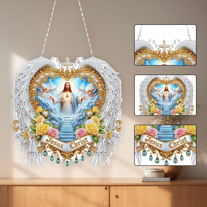 Diamond Art Hanging Kit for Adult,Special Shaped Rhinestone,DIY Acrylic Diamond Art Painting Window Pendants Home Garden Wall Hanging Kits Hanging Ornament,Double Sided (Jesus)