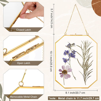 Vicenpal 5 Pcs 8 x 10 Inches Glass Pressed Flower Frame, Hanging Floating Picture Frame for Tabletop Artwork Dried Flower Display with Metal Chain for Mom Friends Wedding Gift DIY Craft(Coppery)
