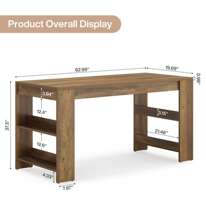 Tribesigns 63-Inch Bar Table, Farmhouse Counter Height Pub Table with Storage Shelves, High Top Bar Unit for Kitchen, Dining Room, Bistro, Rustic Brown
