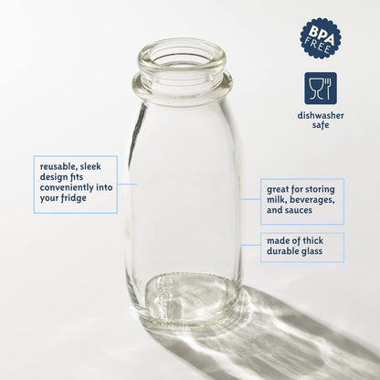 12 Oz 12 kitchentoolz Glass Creamer Bottle Square Glass Milk Bottle with Lids- Glass Bottles with Lids - Milk Container