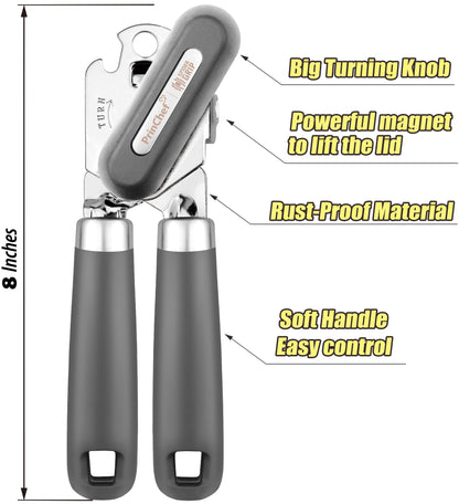 SPIDER GRIP Can Opener, No-Trouble-Lid-Lift Manual Handheld Can Opener with Magnet, Smooth Edge Safe Cut for Beer/Tin/Bottle, Big Turning Knob Anti-Slip Handle Good for Seniors with Arthritis