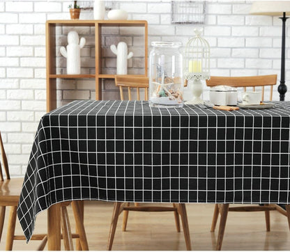 Bringsine Classic Rectangular Cotton Linen Table Cloth, Black Check Vintage Dinner Picnic Deco (36 X 36 Inch)