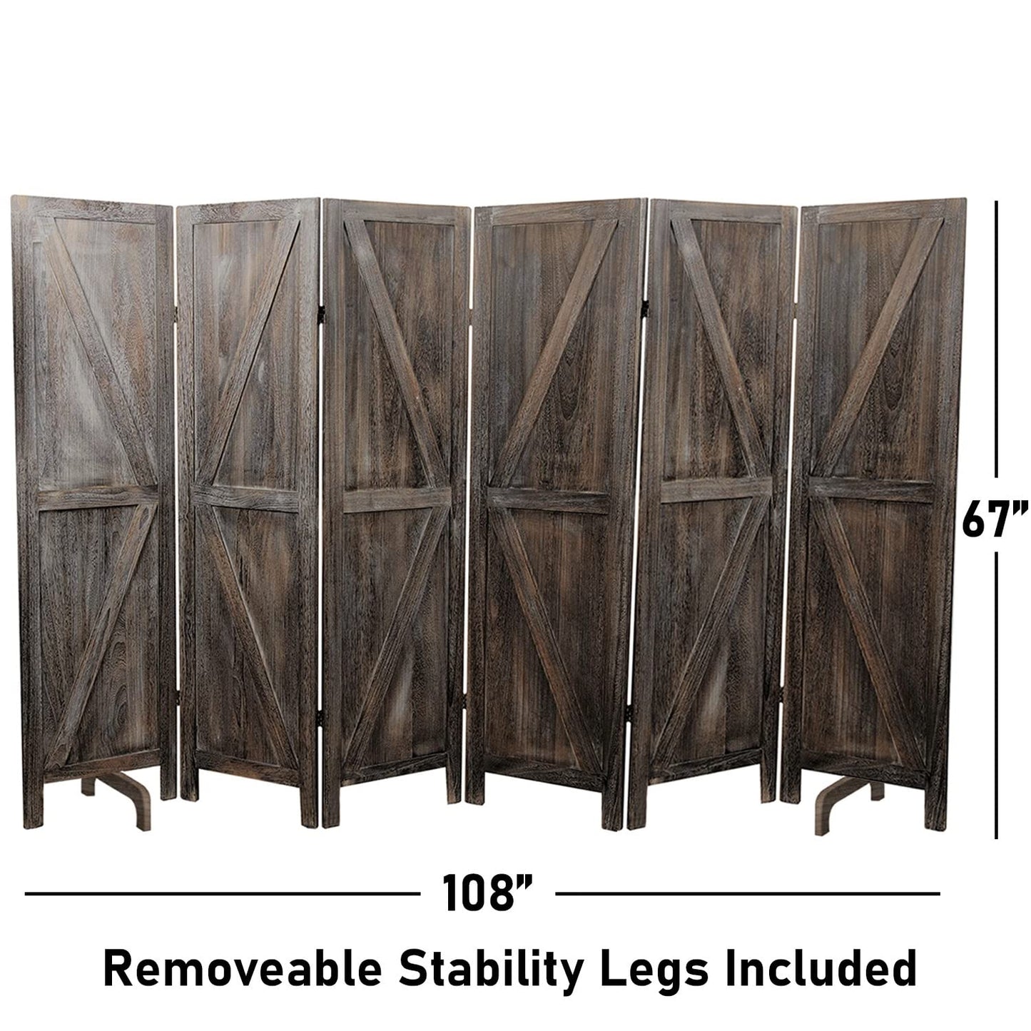 Premium Home 6-Panel Room Divider – Rustic Brown Barn Door, K Pattern Folding Privacy Screen, Partition Wall