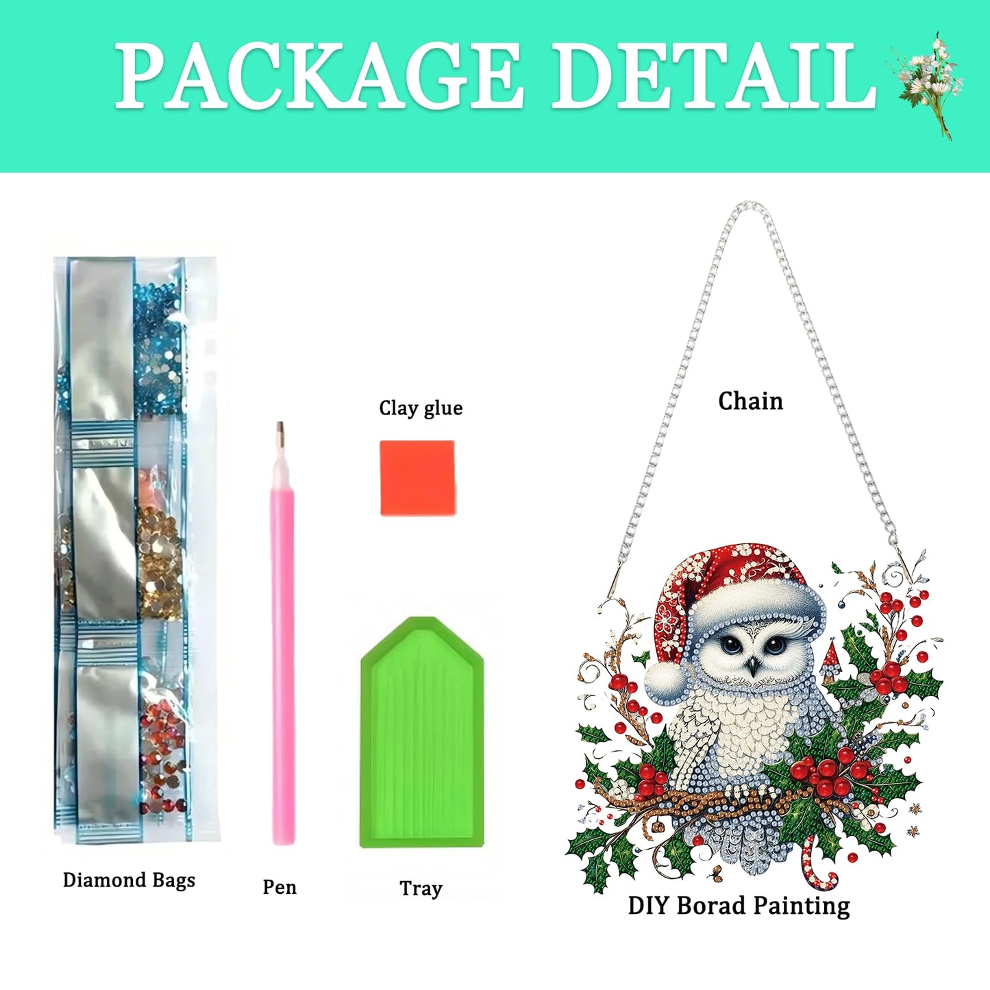 Auremi Christmas Diamond Art Painting Pendant Kits with Chain,5D Owl Diamond Art Hanging Kit DIY Diamond Crystal Window Door Hanging Pendant Kit for Adults Gift Wall Decor